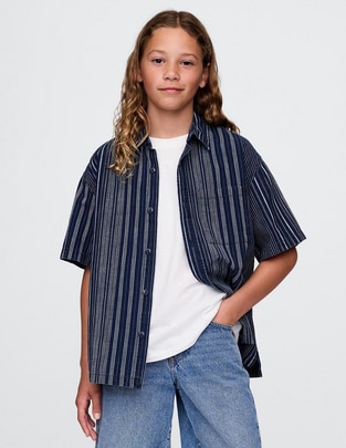 Camisa casual de algodón manga al codo para niño Camisa casual de algodón manga al codo para niño