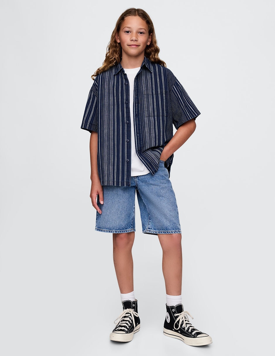 Camisa casual de algodón manga al codo para niño