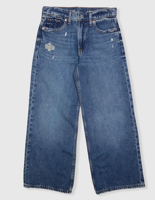 Jeans straight lavado desgastado para niña