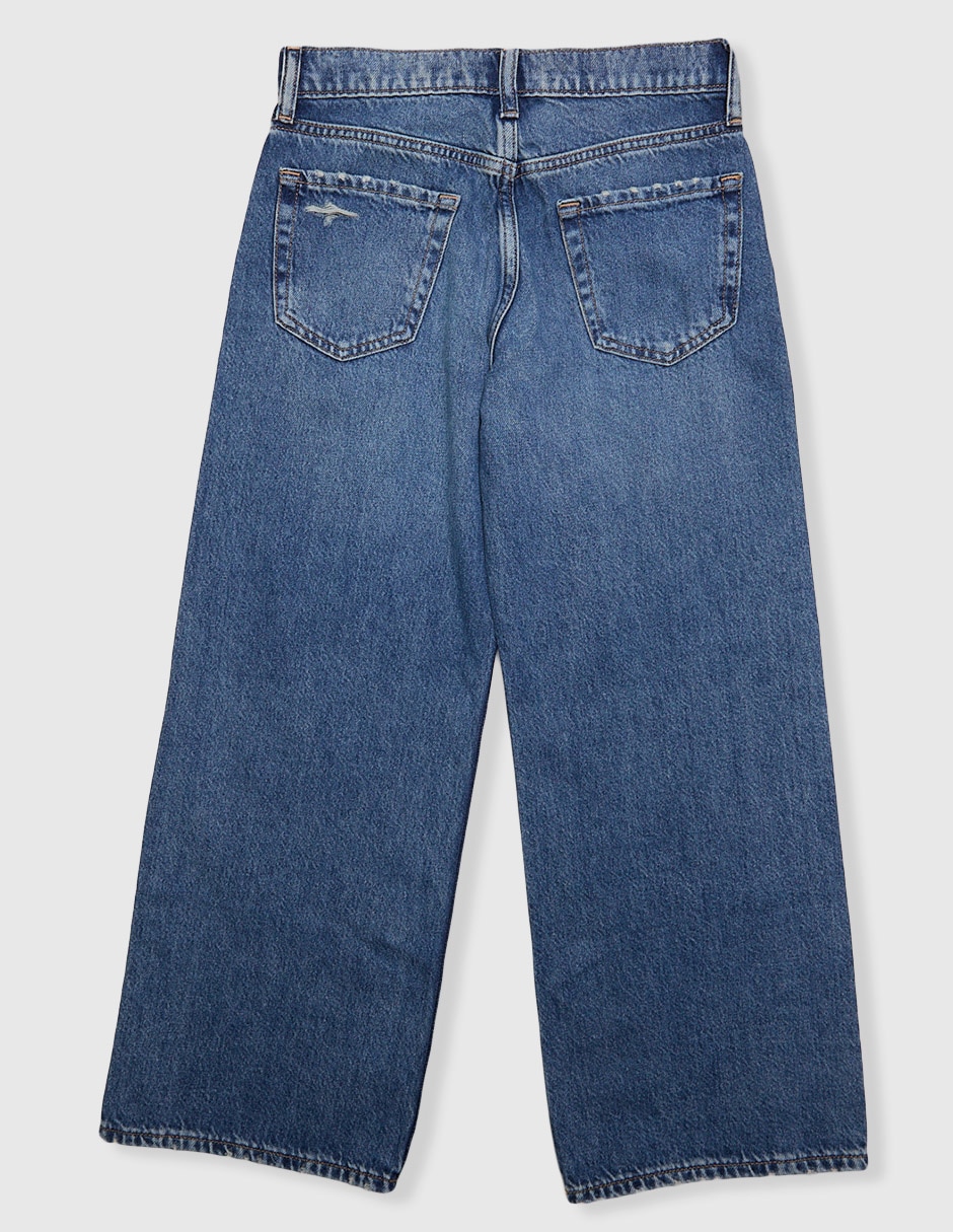 Jeans straight lavado desgastado para niña