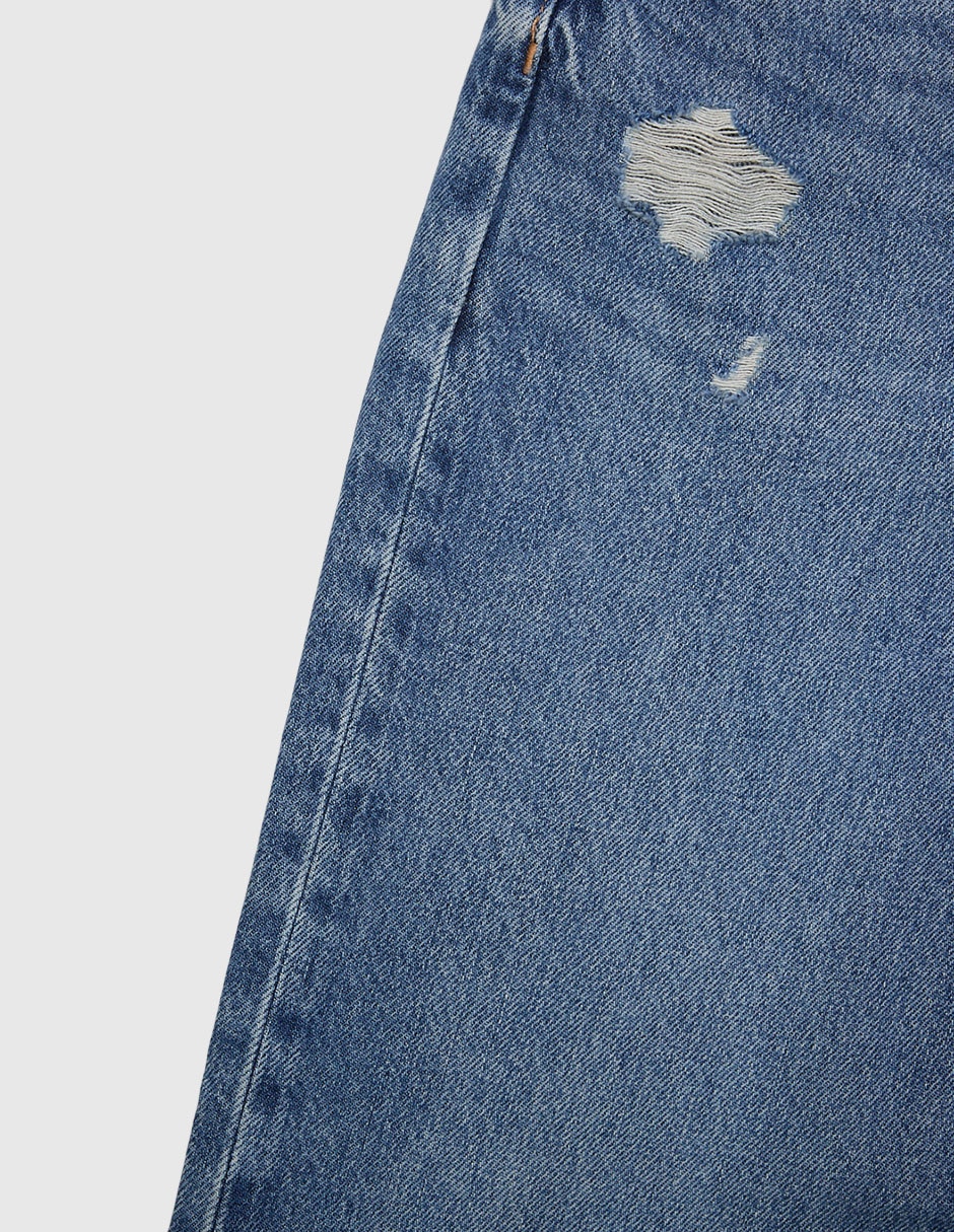 Jeans straight lavado desgastado para niña