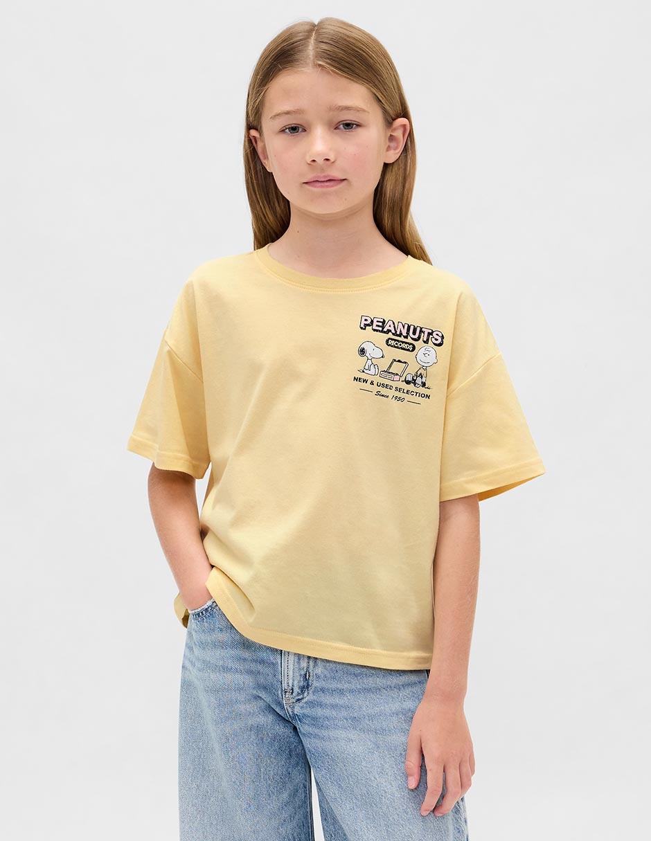 Playera Peanuts manga corta para niña