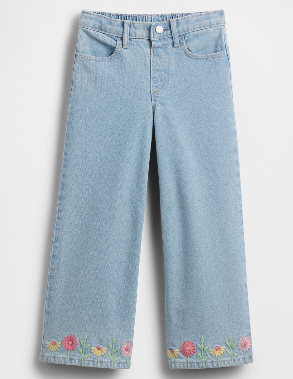 Jeans wide leg lavado claro para niña