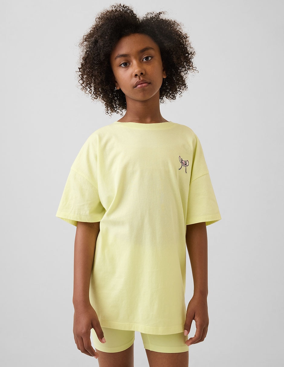 Playera Stitch y Ángel manga al codo para niña