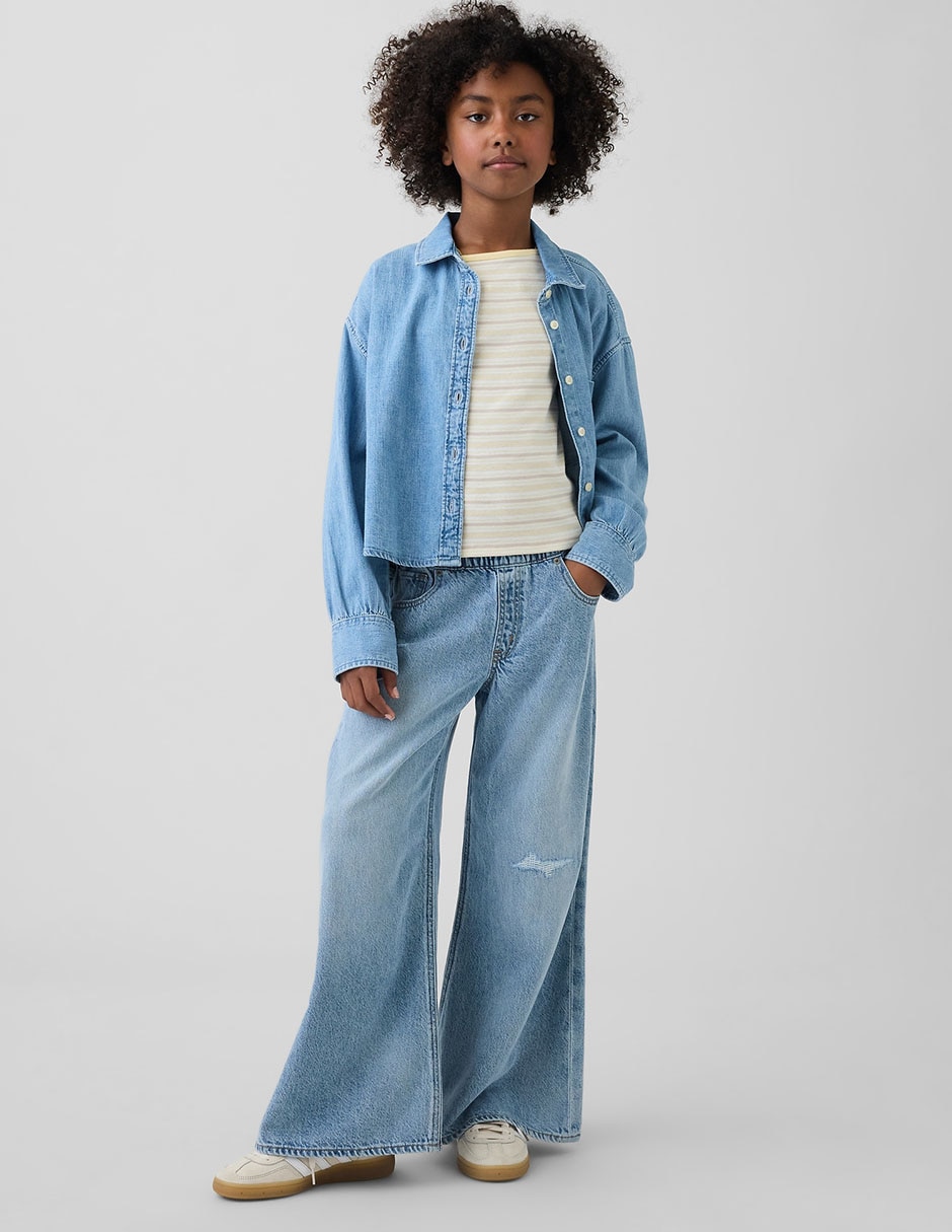 Jeans baggy lavado claro para niña