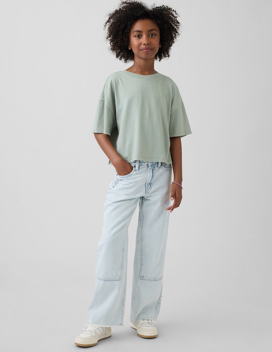 Jeans wide leg lavado claro para niña