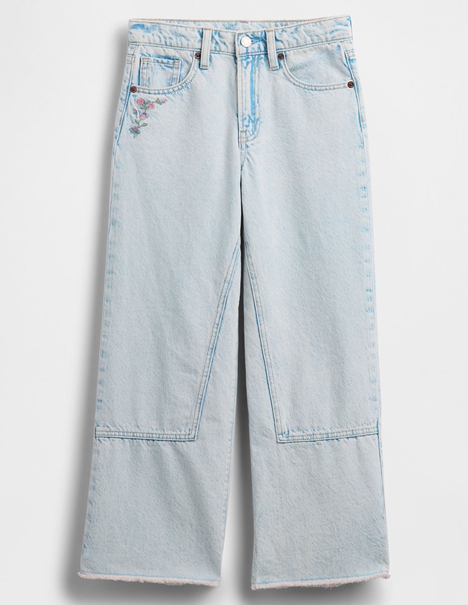 Jeans wide leg lavado claro para niña