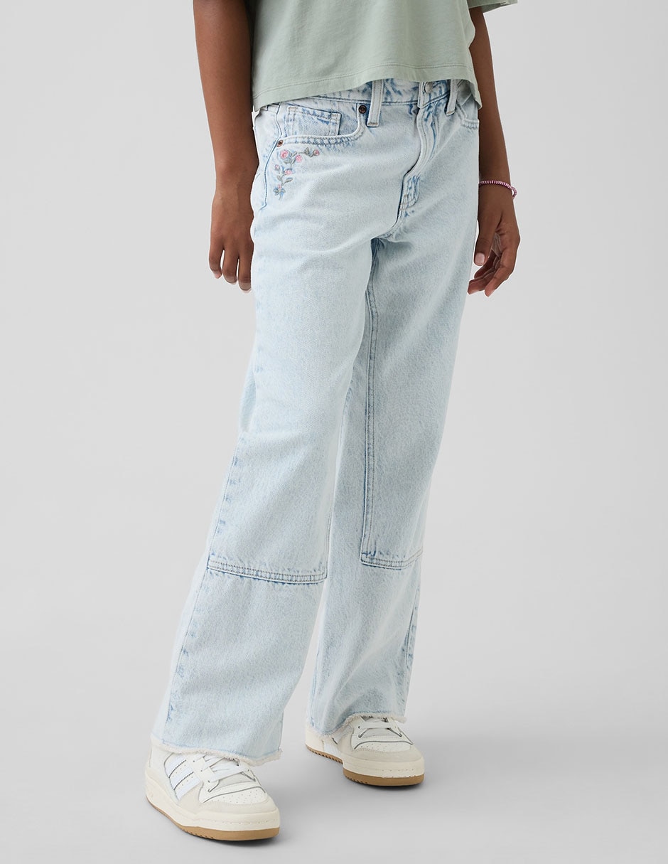 Jeans wide leg lavado claro para niña
