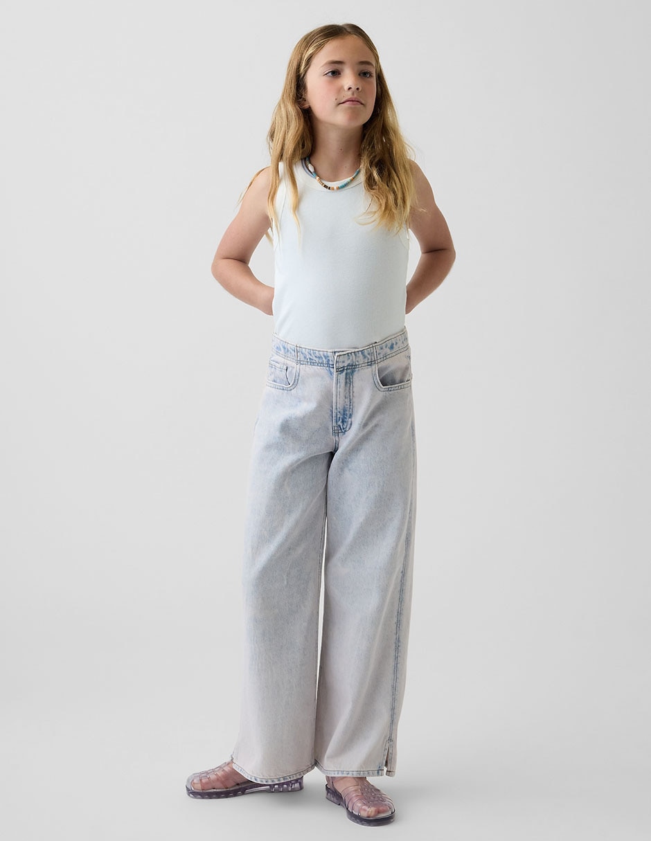Jeans wide leg lavado bleach para niña