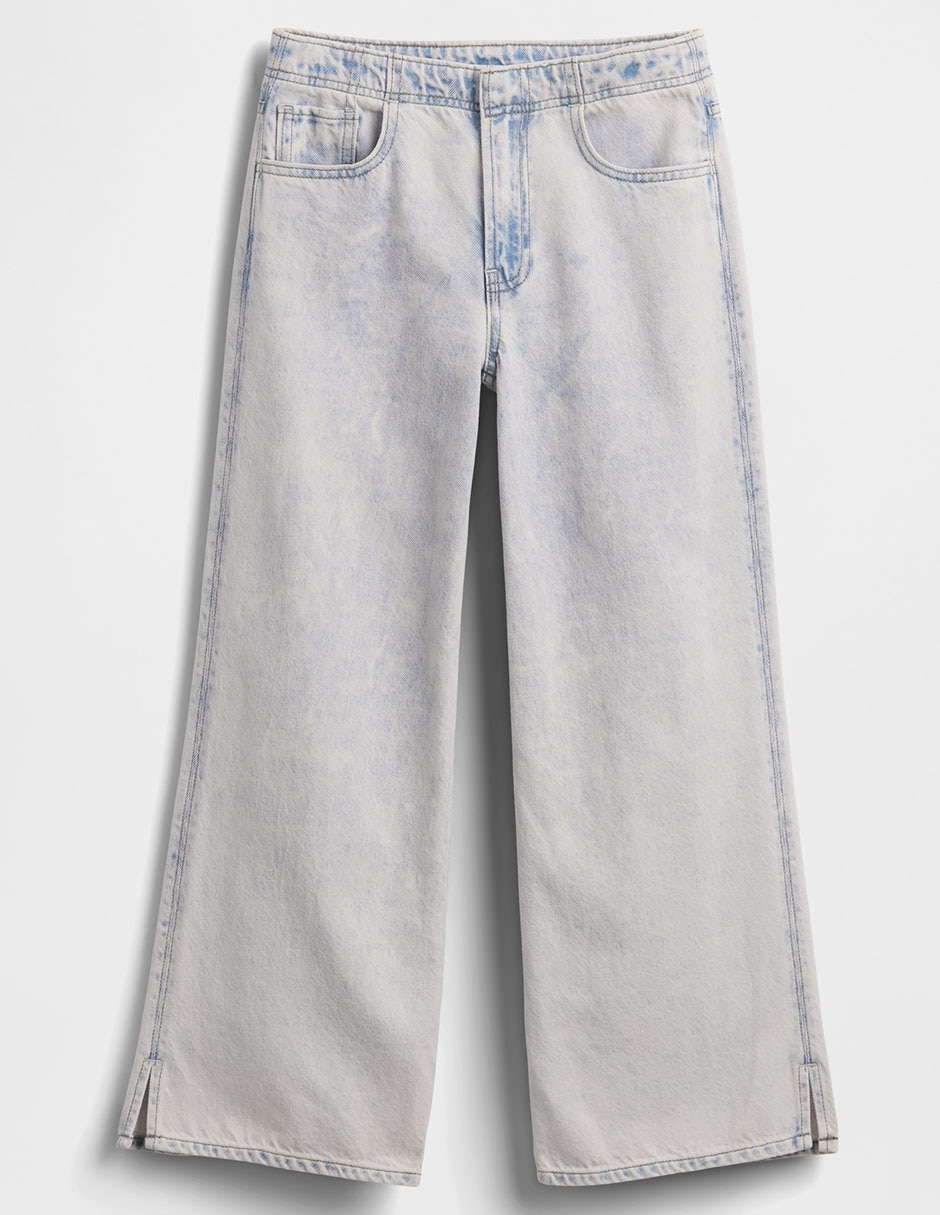Jeans wide leg lavado bleach para niña