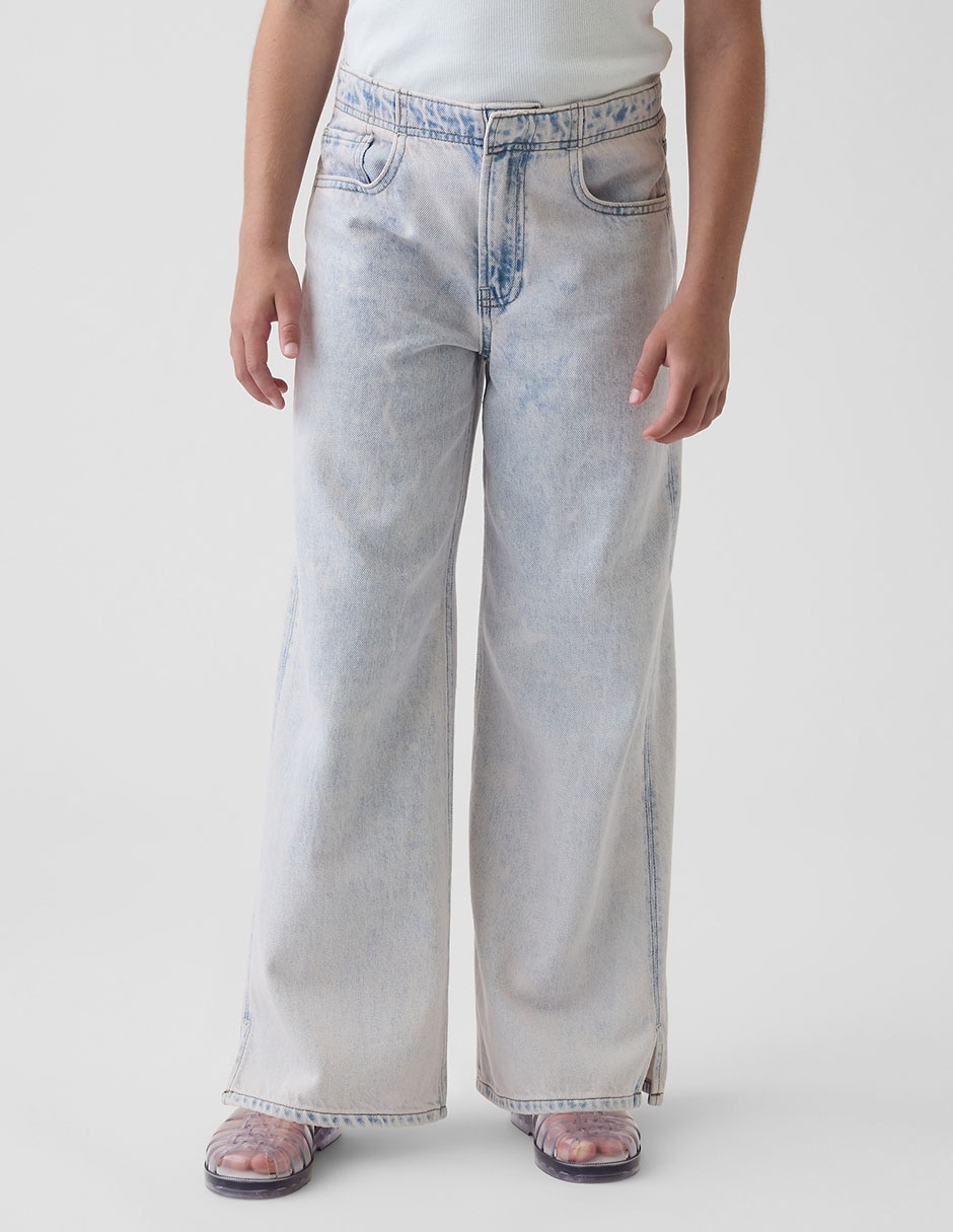 Jeans wide leg lavado bleach para niña