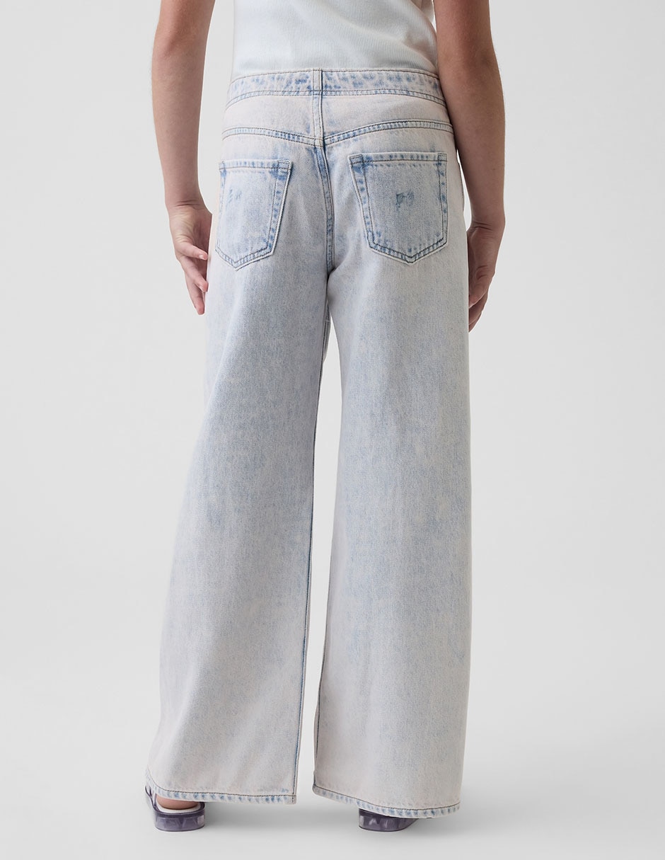 Jeans wide leg lavado bleach para niña
