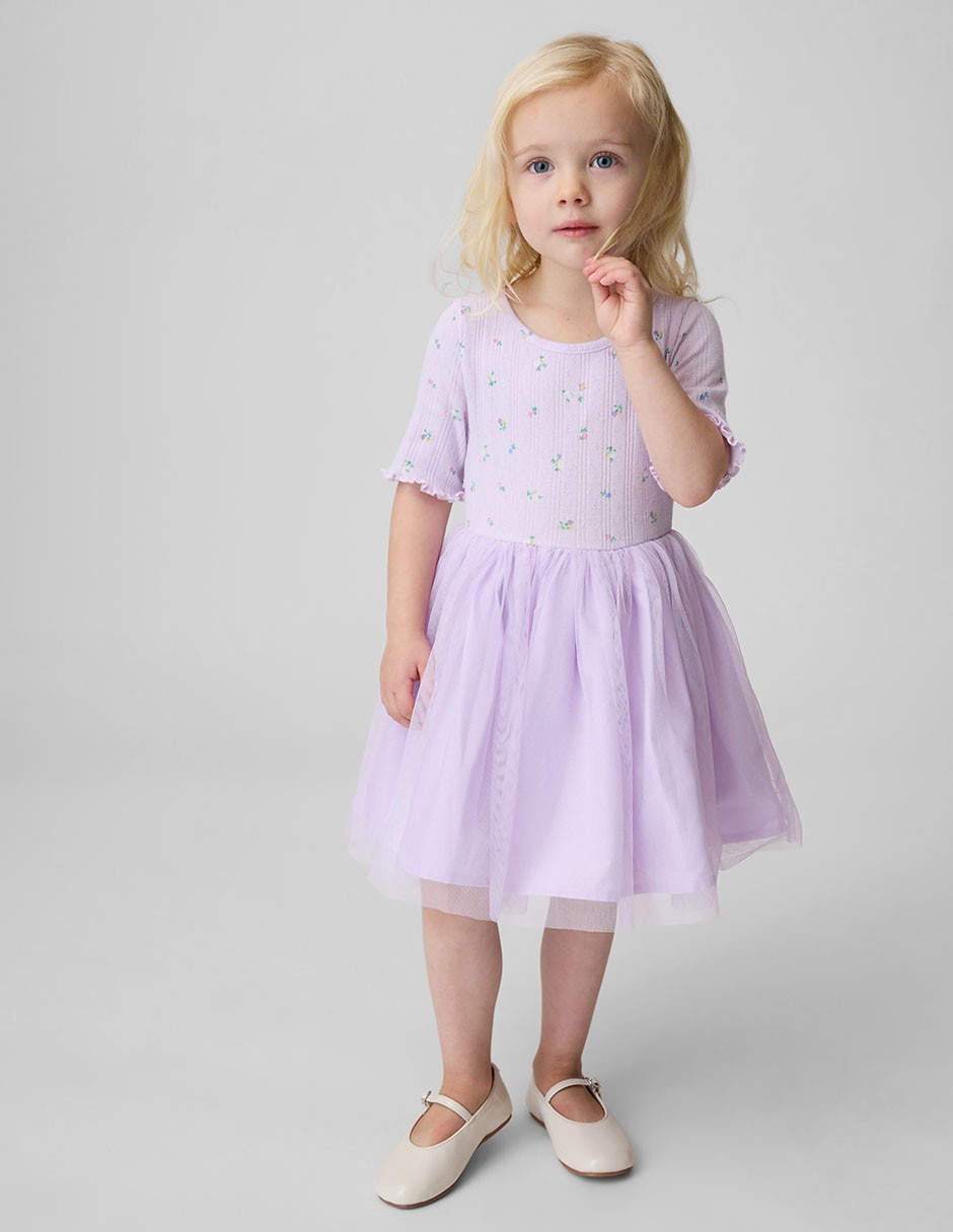 Vestido manga regular para niña