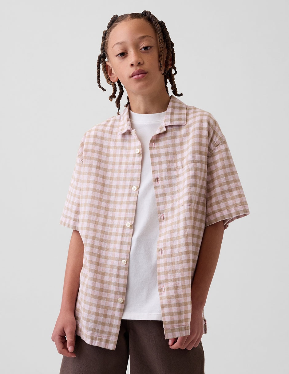 Camisa casual de lino manga corta para niño