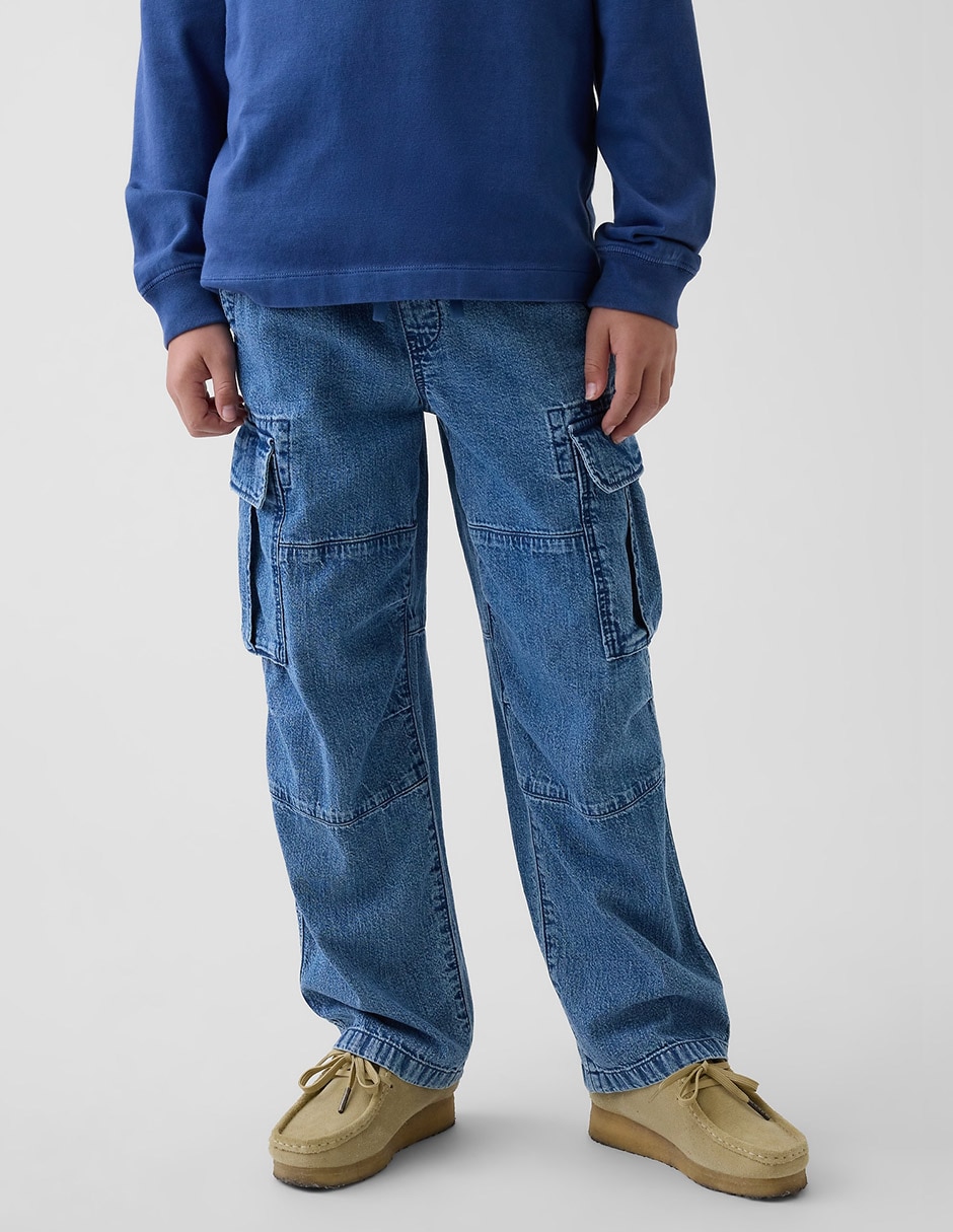 Jeans cargo straight lavado medio para niño