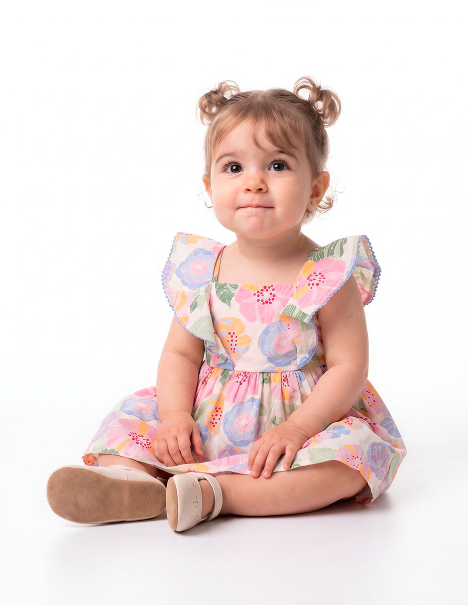 Vestido manga volantes para niña