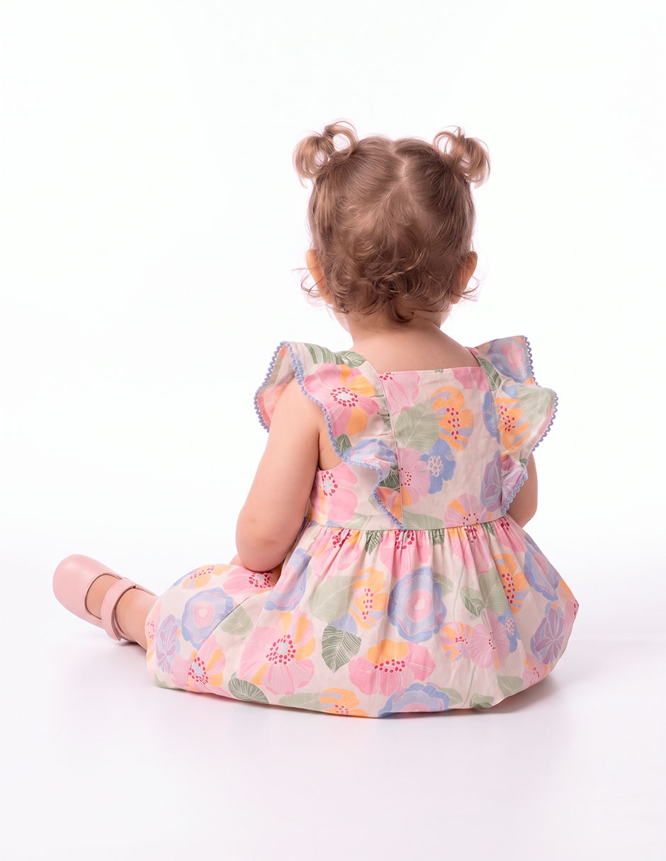 Vestido manga volantes para niña