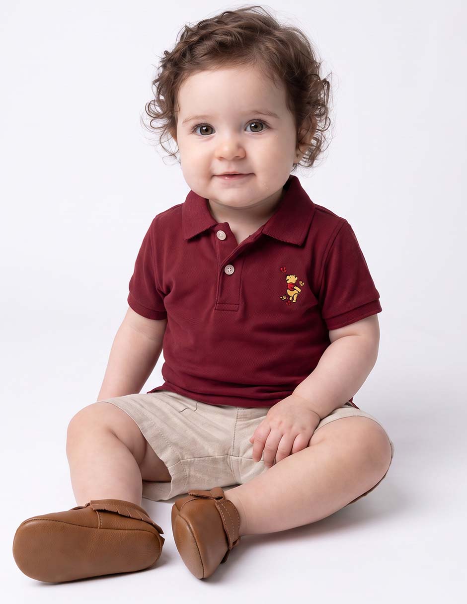 Playera tipo polo Winnie Pooh de algodón para niño