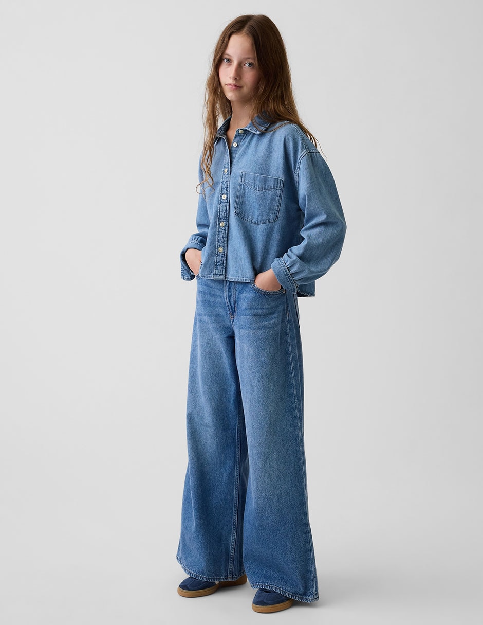 Jeans baggy lavado medio para niña