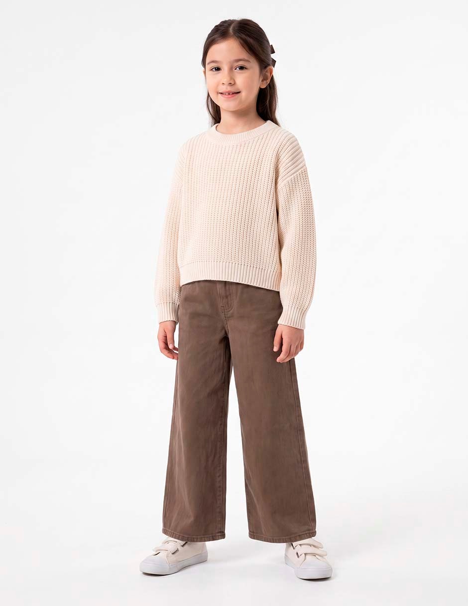 Jeans wide leg lavado medio para niña 2