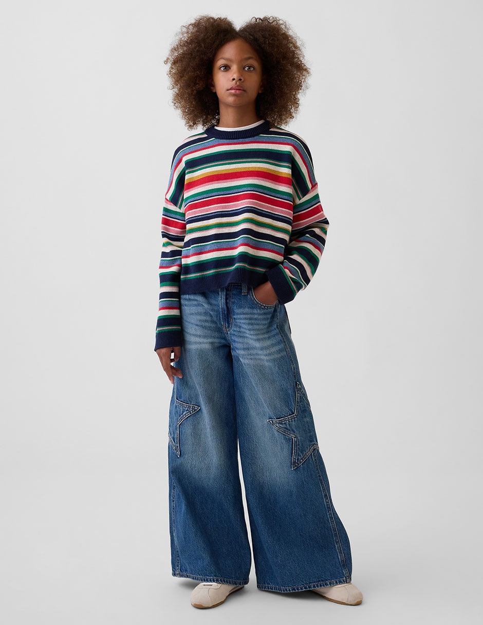 Jeans wide leg lavado medio para niña
