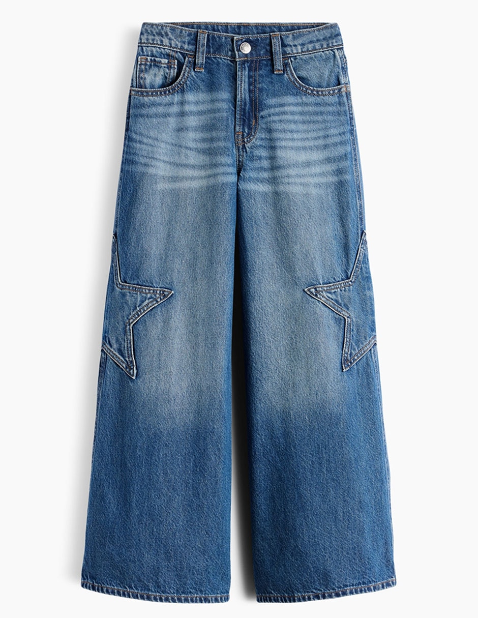 Jeans wide leg lavado medio para niña
