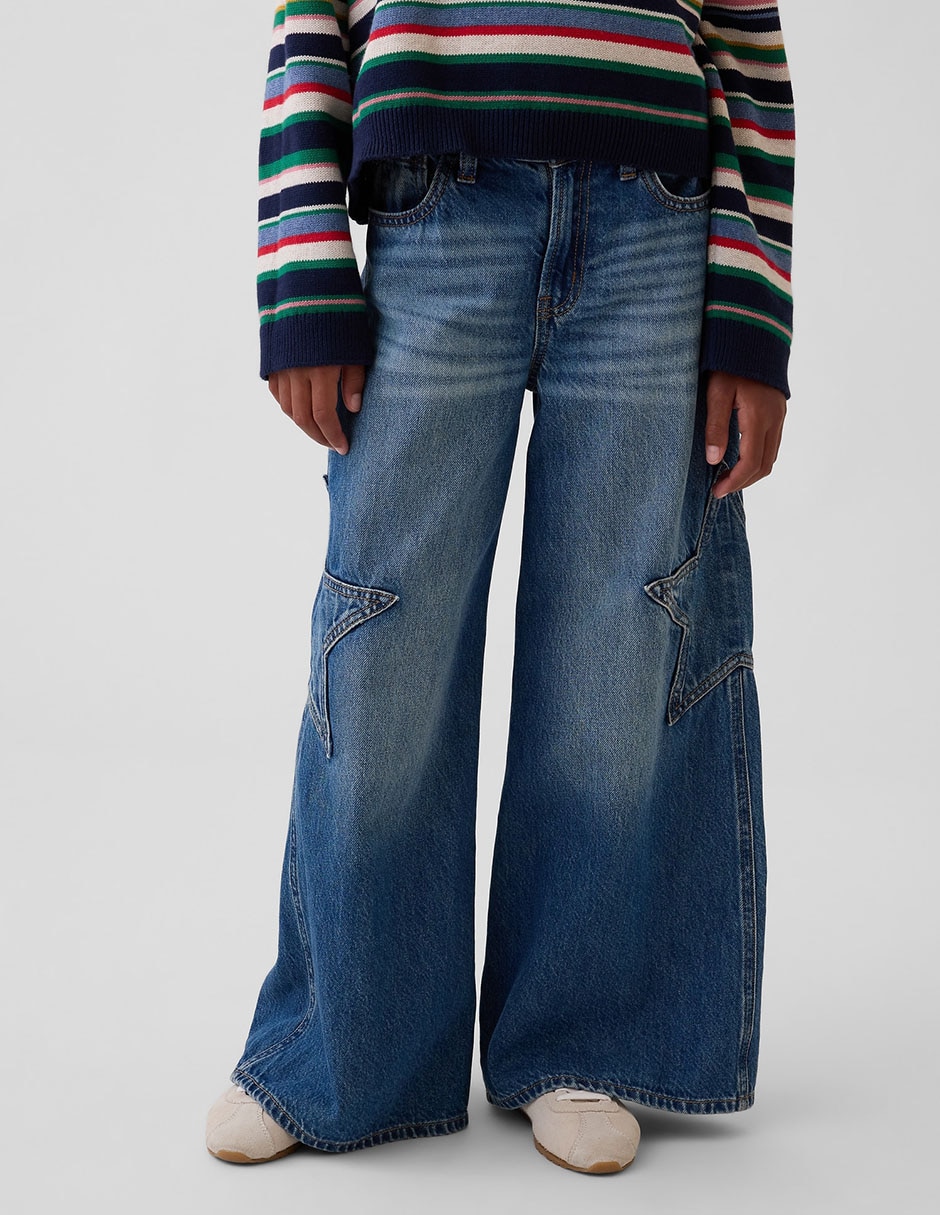 Jeans wide leg lavado medio para niña