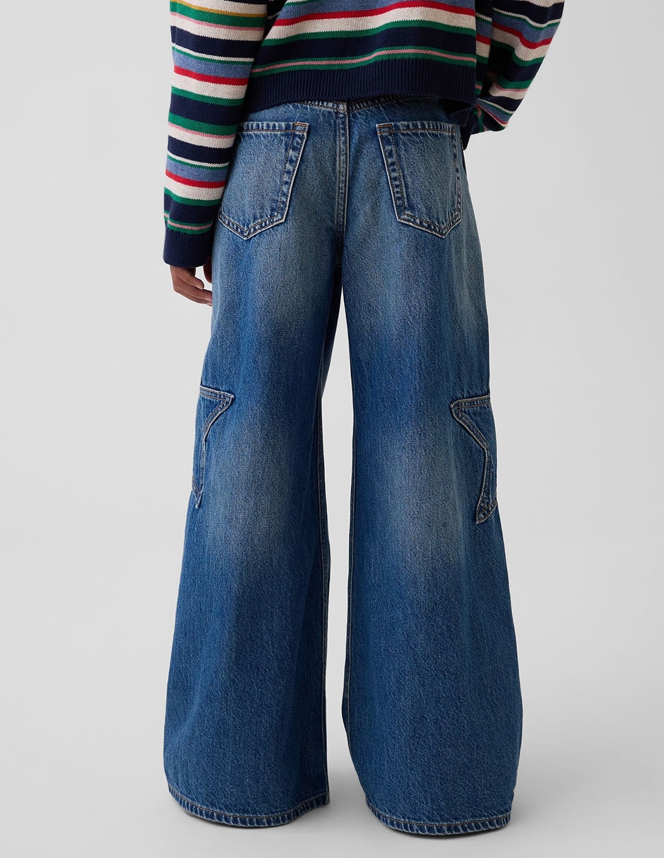 Jeans wide leg lavado medio para niña