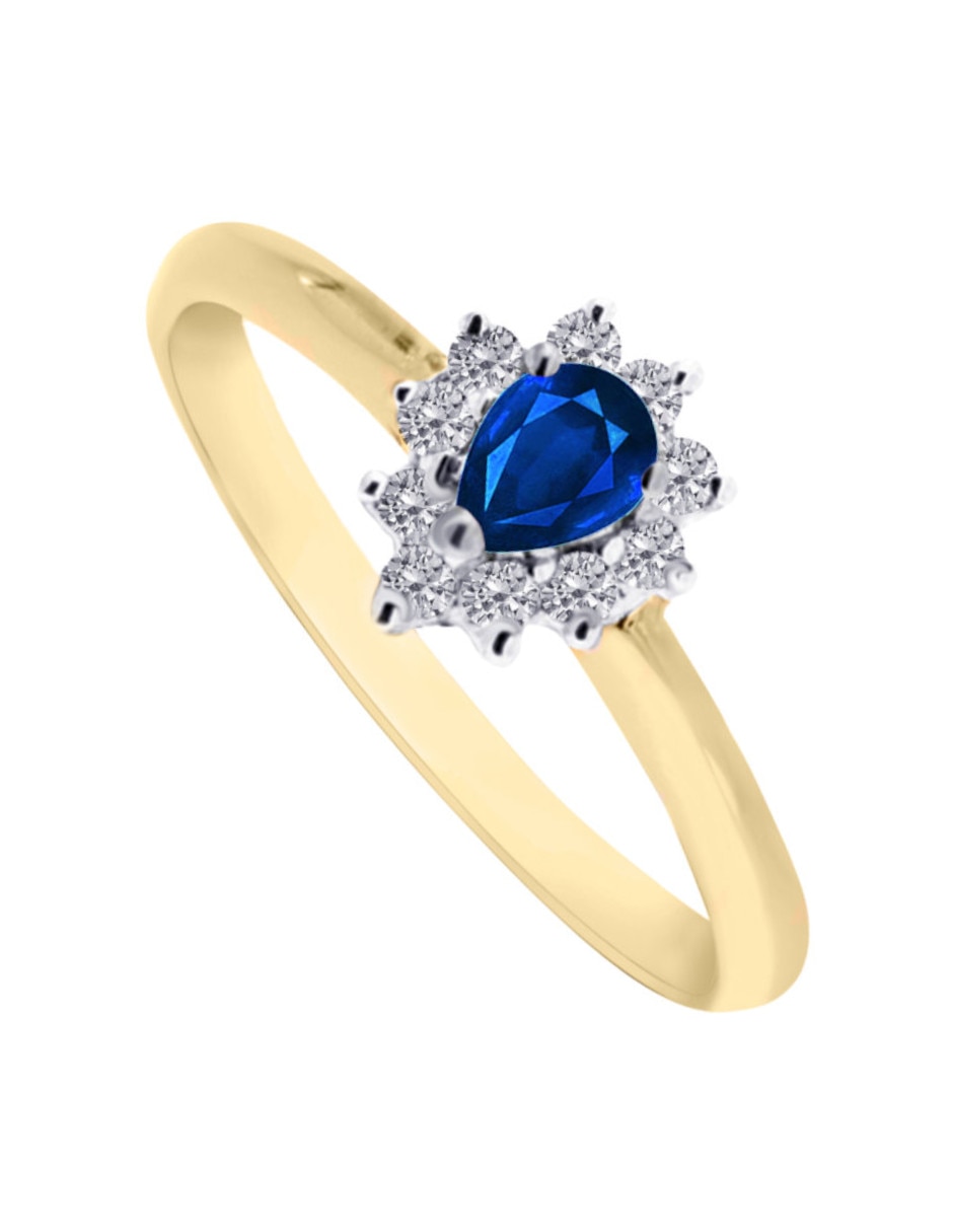 Anillo con gema ovalada Fascinare Jany 14 k de oro zafiro y diamante brillante