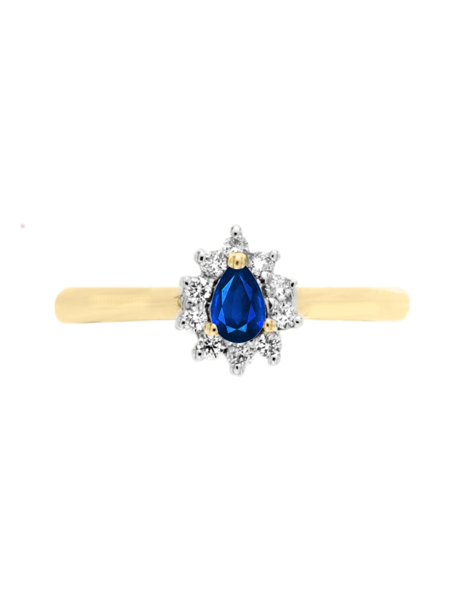 Anillo con gema ovalada Fascinare Jany 14 k de oro zafiro y diamante brillante